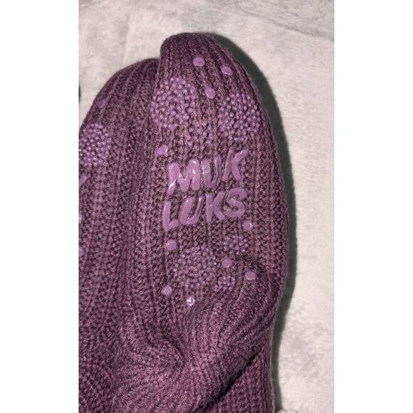 Muk luks socks 2 pair plum color sherpa lined cabin socks non slip - Picture 5 of 5